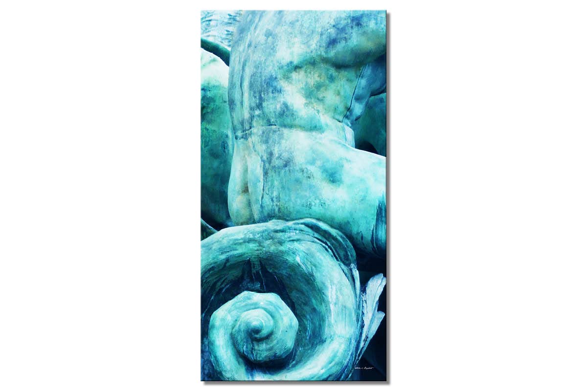Glücksvilla - Der schöne Mann (Leinwand-Bild 2 cm, 100 x 200 cm) | div. Maße - aus DE - Kunstdruck Deko Wandbild quer - Statue Körper Brunnen Bronze Figur Kunst
