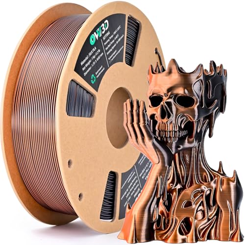Image of OVV3D Silk PLA Filament 1.75mm, Dual Color PLA Filament 3D Printer Filament, Black Orange Multicolor 3D Printing Filament + /-0.02mm, Halloween Filament 1kg /2.2lb