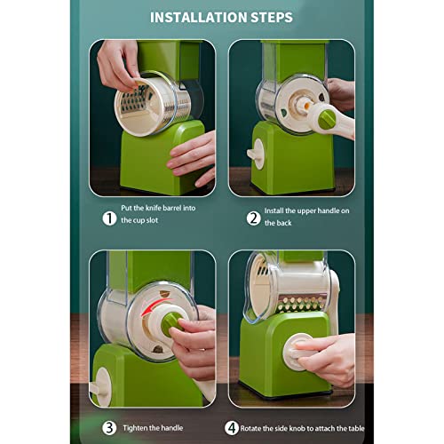 Rotary Vegetable Chopper Cutter With Handle 3 Blades-Cheese Grater Round Mandoline Slicer Fast Vegetable Slicer Chopper Cutter For Potato Fruit Nuts (Green) #TOP3