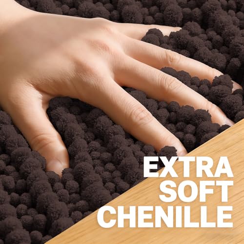 Image of OLANLY Long Bathroom Rugs Runner 59x24, Thick Soft and Absorbent Chenille Bath Mat, Non-Slip, Machine Washable Quick Dry Bath Rugs for Tub Shower Floor, Home Decor Accessories, Brown