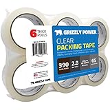 Grizzly Power Clear Packing Tape Refill Rolls for Shipping, Moving Packaging - True 2 Inch x 65 Yard