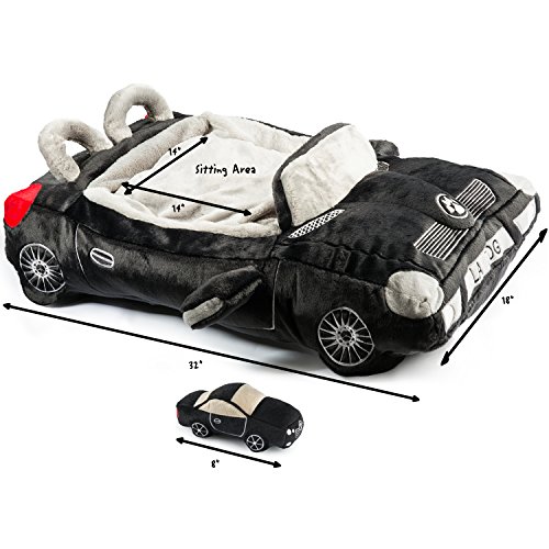Haute Diggity Dog Furcedes Car Luxury Dog Bed (Plus Free Matching Plush Squeaky Toy) – Soft, Stylish, Comfortable Black Plush Dog Bed With Removable Cover For Easy Cleaning #TOP2
