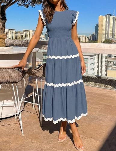 Image of ZESICA Womens Summer Casual Smocked Flowy Midi Dress