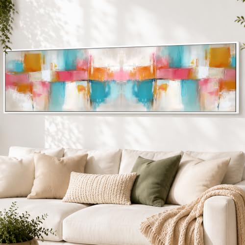 Image of PAINTINGMANTRA Multicolor Combination Wall Art Abstract Brush Stroke Paintings for Living Room, Home and Office Wall Decoration (13x47 Inch)