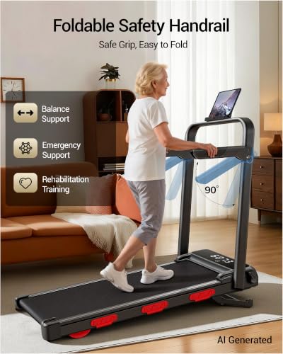 Image of 15% Auto Incline Walking Pad Treadmill with 12-Level, Under Desk Treadmill with Handles, Portable Treadmills for Home Small, 43‌″ High Armrests