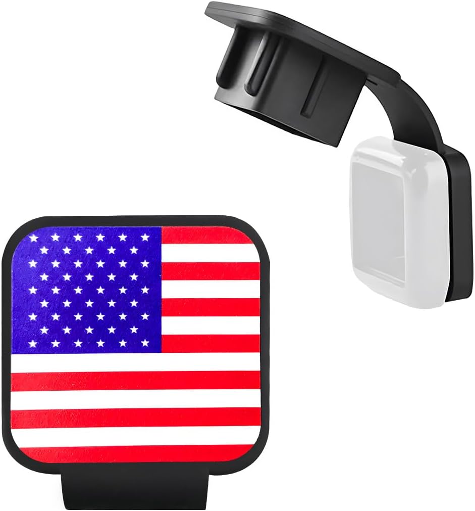 2 Inch Trailer Hitch Cover, Rubber Tube Plug Insert Cap for 2" Receivers, Square Dustproof Tow Receiver Tube Plug Cap, Universal Tow Hitch Cover for for Most Vehicles, SUV (Flag with Buckle)