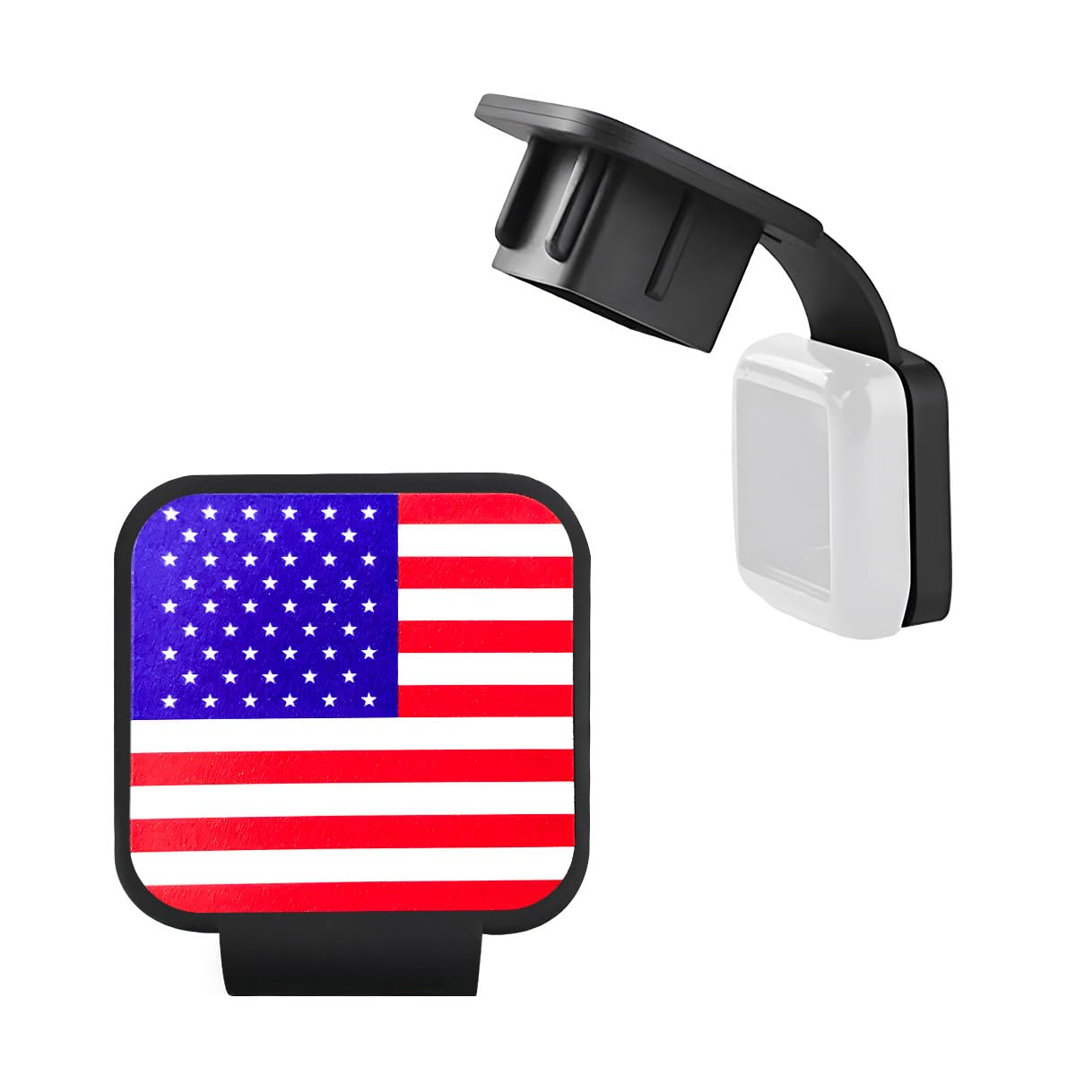 2 Inch Trailer Hitch Cover, Rubber Tube Plug Insert Cap for 2" Receivers, Square Dustproof Tow Receiver Tube Plug Cap, Universal Tow Hitch Cover for for Most Vehicles, SUV (Flag with Buckle)