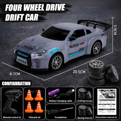 Image of Remote Control Drift Car for Kids | 1:24 Scale 4WD High Speed Remote Control City Drift Racing Car with LED Lights, Drifting Tire Toy Cars for Adults, Boys (Color As Per Stock)