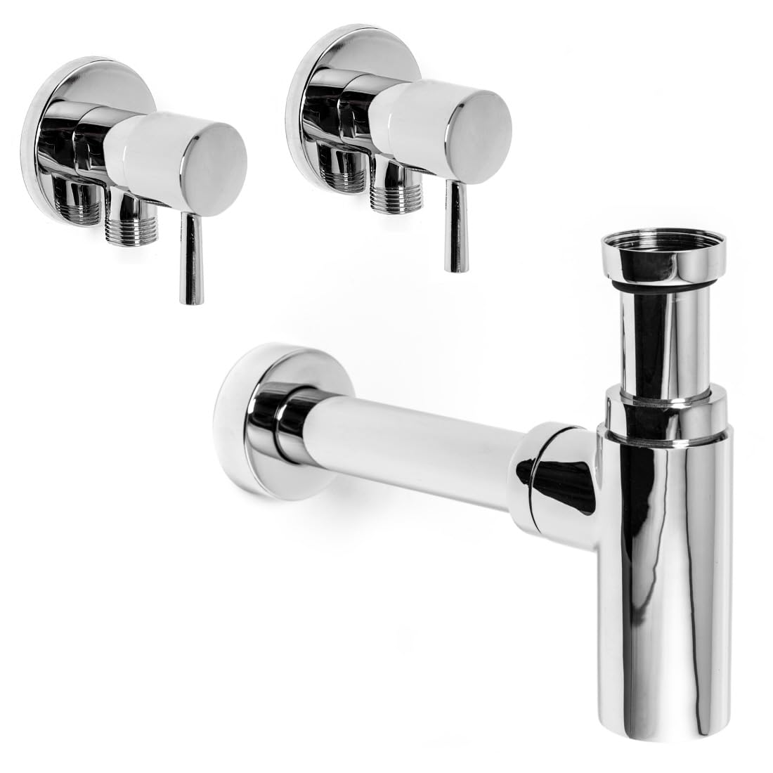 Eckventil Siphon Set Waschbecken Waschtisch Design Anschluss-Garnitur Chrom