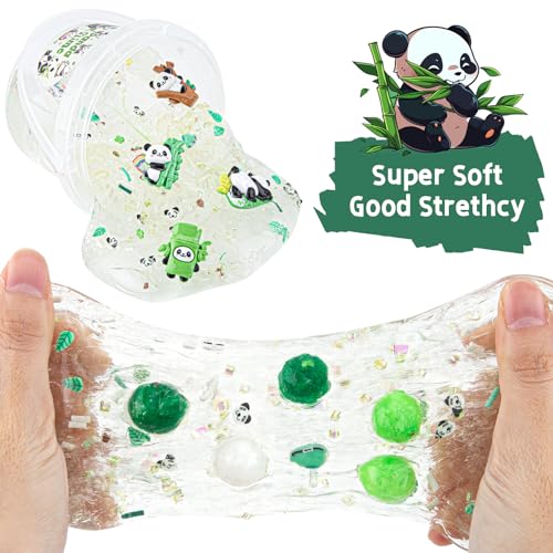 10 FL OZ Panda Clear Slime Bucket, Big Slime Kit with Clay, Slimes Party Favors for Kids, Glimmer Crunchy Slimes Includes 9 Packs of Add-ins, Sensory Experience DIY Toys for Girls and Boys Ages 8-12 - Image 4