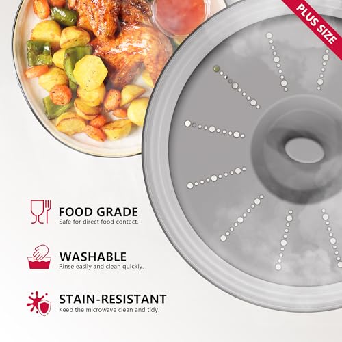 Image of WVM Microwave Splatter Cover Vented for Food with Hook Hole, Splatter Guard & Colander Kitchen Gadget for Food, Meal Prep, Grey, L(13.39 inchx3.94 inch)-Pack of 1
