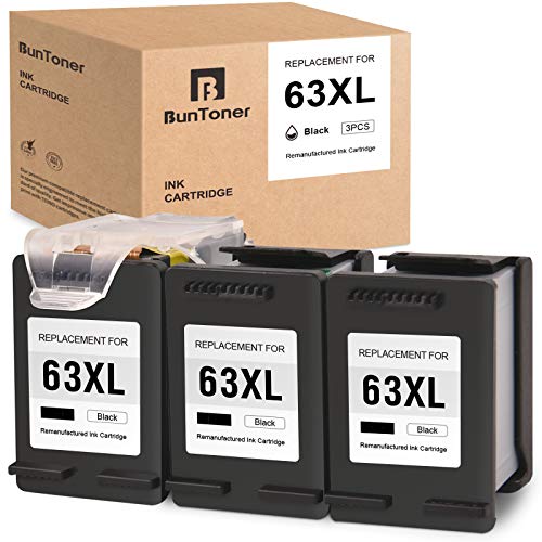 BUNTONER Remanufactured Ink Cartridges Replacement for HP 63 63XL use with HP OfficeJet 3830 4650 4655 5255 DeskJet 1110 2130 3630 Envy 4510 4511 4512 4520 (3 Black Cartridges, 1 Print Head)