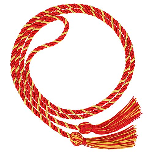 Image of TecUnite Graduation Cords Honor 2026 Polyester Yarn Decorative Garland Twist Ties with Tassels for Bachelor Gown Graduation(Red with Gold)