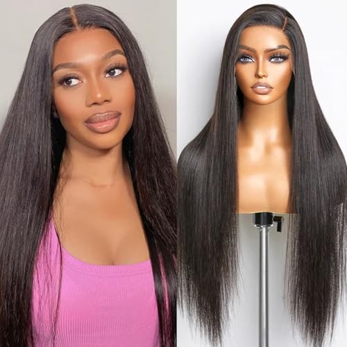 13x6 Lace Front Wigs Synthetic 24 Inch Long Straight Wigs Pre Plucked Natural Black Lace Frontal Wigs Glueless Wigs for Women Girls Daily Wear - Image 3