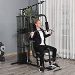 HOMCOM Gym Kraftstation mit Stahlnetz Fitnessstation Multigym Fitnesscenter Fitnessgerät inkl. 45 kg Gewichten Latzug Beincurl Metall Kunstleder 150 x 110 x 210 cm – Bild 2