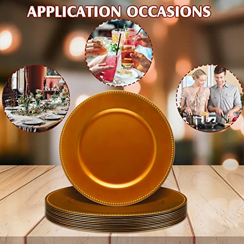 Gerrii 12 Pcs Metallic Bead Charger Plates 13 Inch Plastic Round Charger Plates Bulk Wedding Beaded Chargers For Dinner Plates, Table Party Event Decoration (Orange) #TOP5