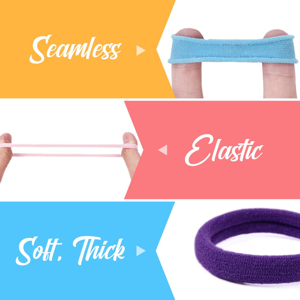 Cotton Hair Ties, IKOCO 50Pcs Seamless Hair Bands Ponytail Holders Thick Hair No Damage Hair Ties for Women 1