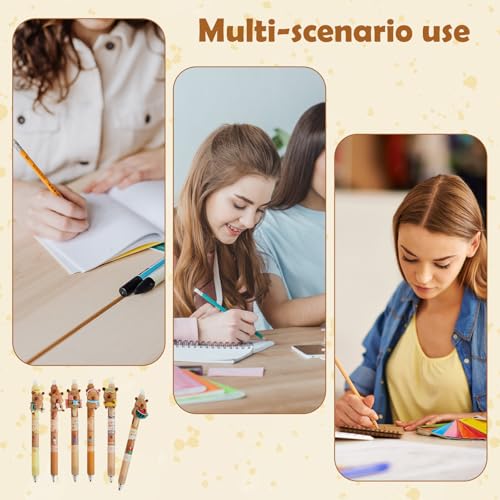 Yuwnd 6 Stück Capybara Stifte, 0,5 mm Capybara Stift, Cartoon Radierbarer Kugelschreiber Radiergummi mit Löschbarer Tinte, Löschbare Radierbare Stifte Schule Büro (Schwarz)