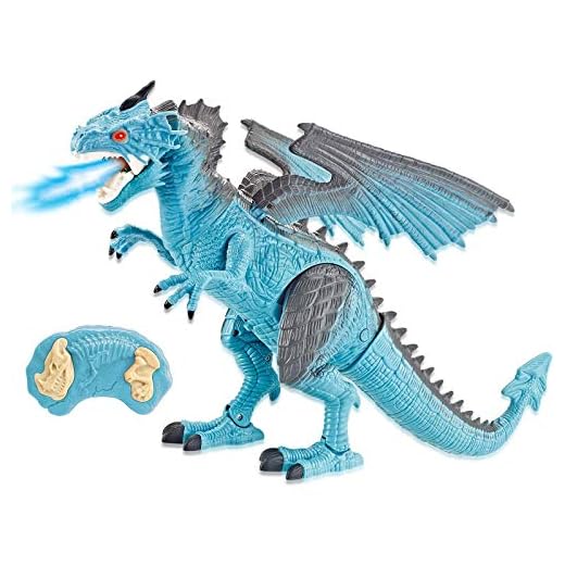 Liberty Imports Dino Planet Remote Control RC Walking Dinosaur Toy with Breathing Smoke, Shaking Head, Light Up Eyes and Sounds (Ice Dragon (with Smoke))