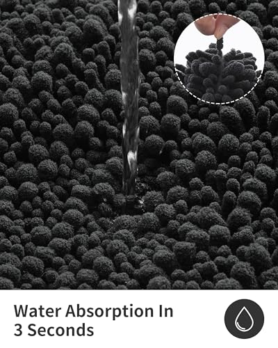 Image of ILANGO Bathroom Rugs Dark Grey 32x20,Extra Soft Absorbent Chenille Bath Rugs,Thick Non-Slip Shaggy Bath Mat,Machine Washable Quick Dry Bath Mats for Bathroom Floor, Tub, Shower Accessories