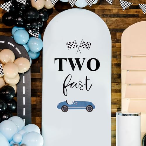 Two Fast Birthday Sticker Sign for Backdrop, Birthday Decorations Race Car Party Decorations for Wall Wood Poster Board Mirror Two Fast Backdrop for Balloon Arch Party Playroom