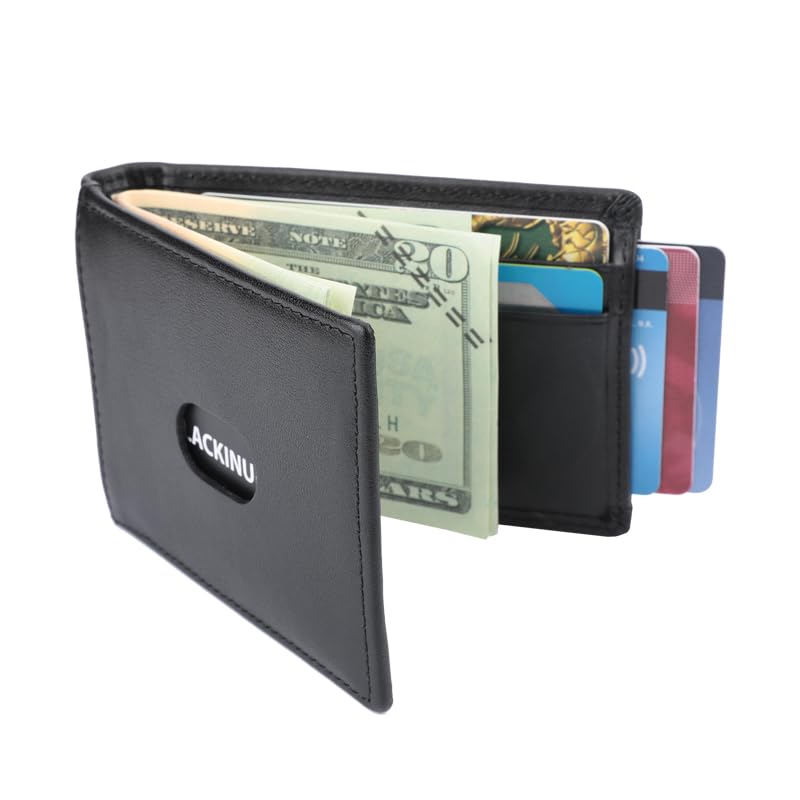 Slim Wallet with Money Clip RFID Blocking Minimalist Bifold Wallet for Men Genuine Leather Front Pocket Card Holder Gift Box (Black)4