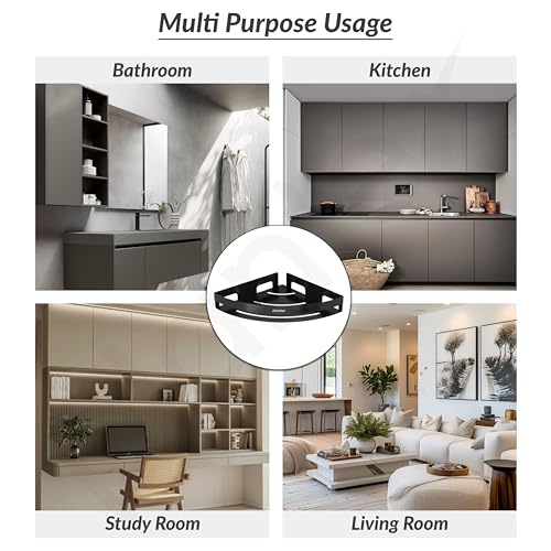 Image of Plantex Corner Shelf for Bathroom Wall /Self Adhesive Bathroom Shelf /Bathroom Corner Shelves self Adhesive /Bathroom Organiser Without Drill- Pack of 3 (Black)