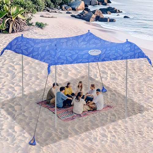 Image of UMARDOO Family Beach Tent Canopy Sun Shade Portable, Large Compact Beach Sun Shelter Easy Setup with Packable Bag for Outdoor Travel (Printed Blue, 10X10 FT. 4Poles)