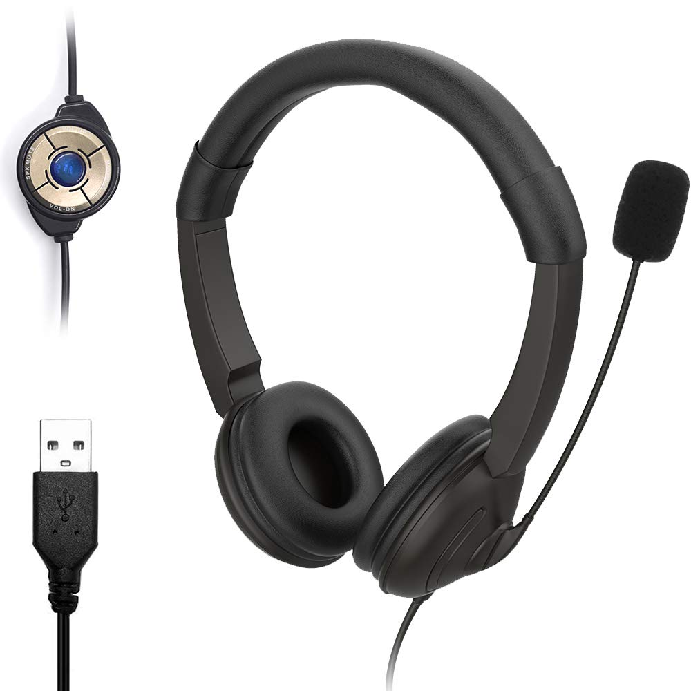 TFUFR USB Headsets with Microphone Noise Cancelling Mic & Audio Controls, Stereo Computer Business Headphone Adjustable Headband PC Headset Earphone for Office, Call Center, Online Conference