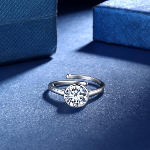 Anillos ajustables chapados en plata KR0036 con piedra de nacimiento para niñas 7