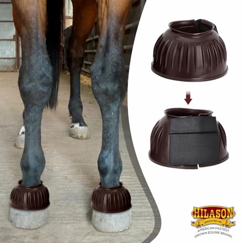 Image of HILASON Western Horse Rubber PVC Ribbed Double Hook and Loop Bell Boots Training Protective Shock Absorbing Leg