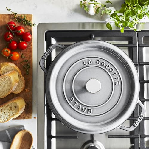 Image of Staub Cast Iron Round Dutch Oven, Made in France, Graphite Grey, 4-qt, Serves 4-6 people