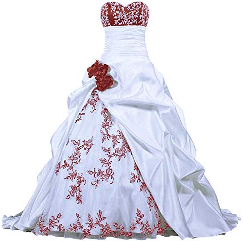 Zorayi Élégant Bustier Broderie Robes de mariée Taffetas Robes de Mariage Longue Robes de Nuptiale Organza Femmes A-Ligne Blanc & Bourgogne Taille 52