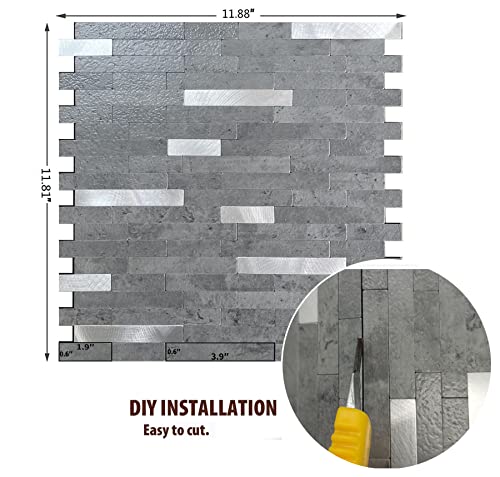 Xuaniny 10 Sheets Peel And Stick Backsplash For Kitchen Bathroom, Self Adhesive Pvc Stone Grain Tiles Subway 3D Wall Sticker (10, Grey + Metal Silver) #TOP2