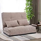 Merax Floor Sofa Bed Adjustable Futon Sofa Bed Floor Couch with 5-Position Loveseat Couch with 2 Pillows (Light Brown)
