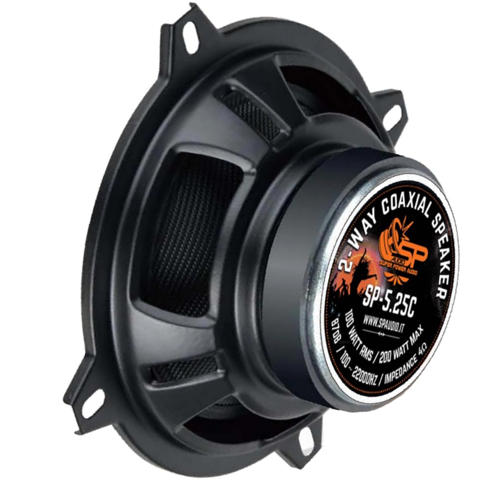 SP Audio 2 SP-5.25C Altavoces coaxiales de 2 vías de 13 cm 130 mm 5,25", 100 W RMS y 200 W máx., impedancia de 4 ohmios, sensibilidad de 85 dB, para Puertas de Coche, Coches, par