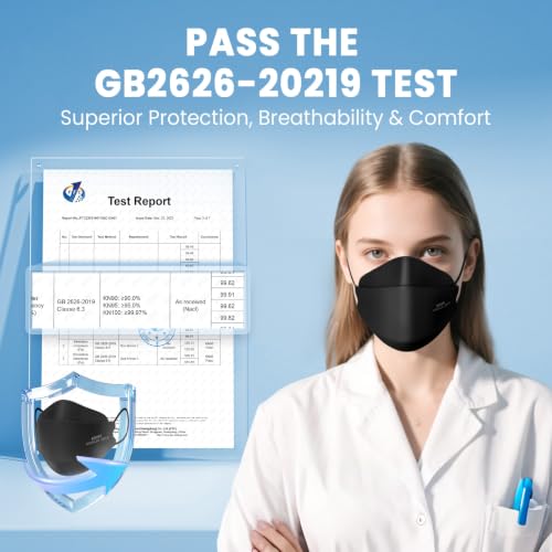 Image of Borje KN95 Face Masks for Adults 50 Pack,5-Ply Black Disposable Face Mask Against PM 2.5 Smoke & Dust, Filtration Efficiency 95%