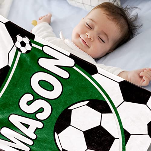 Image of Personalized Soccer Blanket with Name for Boys Custom Name Blanket for Kids