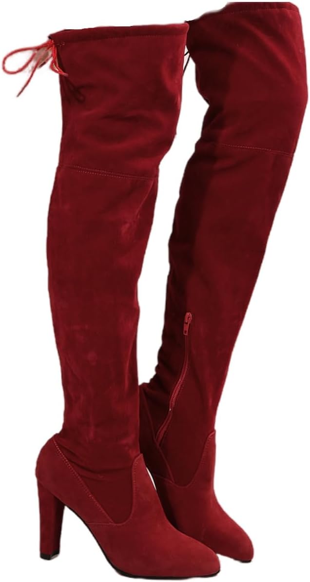 Women's large-size high-heeled knee-length boots, with fashionable solid-color design, suitable for various casual occasions.