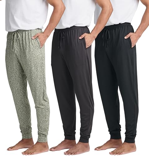 3 Pack: Mens Soft Lounge Jogger joggers Christmas Pajama Pants Sweatpants Pockets PJ Bottoms Sleep wear man Knit Drawstring men Soft Jersey black grey sweats Pijama Pockets winter - Set 7, XL