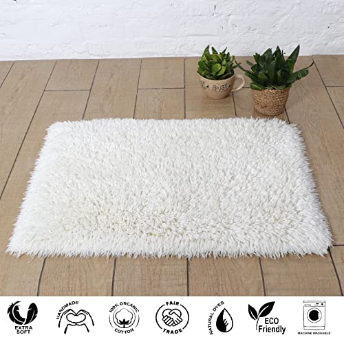 Shikara Organic Cotton Bathroom Rug Luxury Non-Slip Ultra Soft & Water Absorbent Bath Mat Premium Tufted Shaggy Bath Rug Perfect For Tub & Shower Toilet Floors Door Mat (34X24 Inch, White Dove) #TOP4