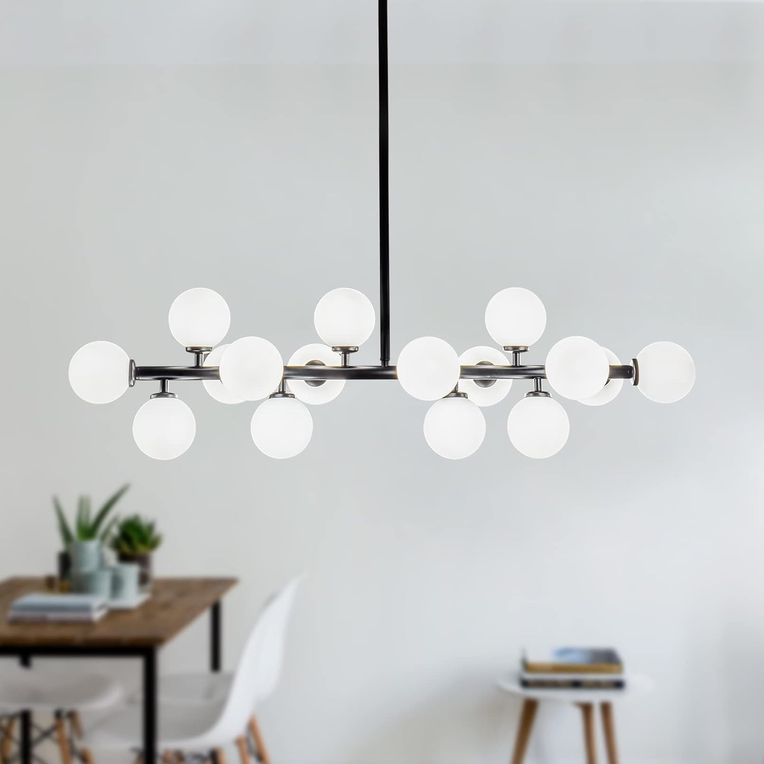 APLampara Mid Century Modern Chandelier Linear Chandeliers 16-Light Black Pendant Lighting Fixture for Dining Room, Kitchen Black+White