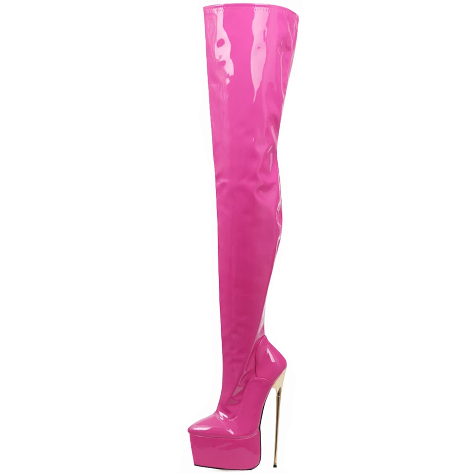 Frauen 22cm Stilettos Oberschenkelhohe Plateaustiefel Gold Metallabsatz Sexy Fetisch High Heels Overknee Party Stiefel Größe 36-46