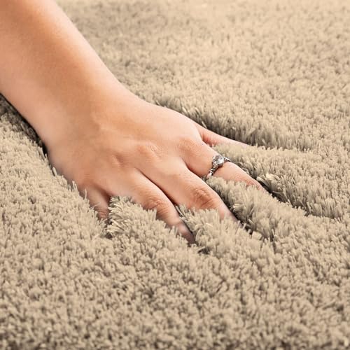 Image of LUXE HOME INTERNATIONAL Microfiber Rectangular Home Bath Mat Super Soft Non Slip Vegas Mats for Bathroom, Kitchen, Bedroom, and Door (40X60 Cm, Beige) Pack of 2