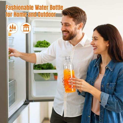 Image of Glass Borosilicate H2O Water Bottle With Cap 500ML | Leak Proof & Airtight Lid | Reusable Drinking Bottle for Office, School, College, Gym, Home & Travel,Daily Uses (H2O Clear - Set of 2)