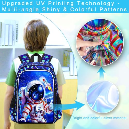 Image of HPJGD 3PCS Astronaut Bookbag for Boys, Water Resistant Kids Backpack Set with Lunch Box, Cool School Bag for Elementary Preschool Toddler - Thumbs-Up Astronaut