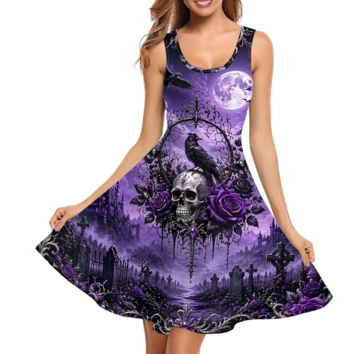 Image of TOADDITDO Women's Sleeveless O Neck Beach A-Line Party Coctail Tank Dresses Flared Sundress