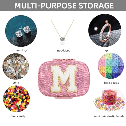 Image of Cute Pill Organizer Small Bling Pill Case for Purse Medicine Vitamin Container Holder Daily Pill Box Container for Women Travel Medicine Kit(Letter M Pink)