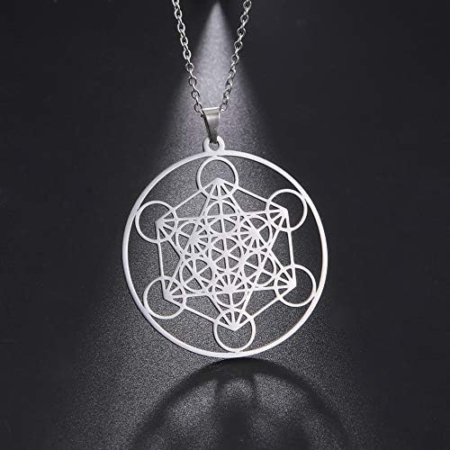Amaxer Metatron's Cube Hanger Ketting Vintage Heilige Geometrie Spirituele Bescherming Amulet Ketting Voor Mannen, L60, Roestvrij staal, Metatron