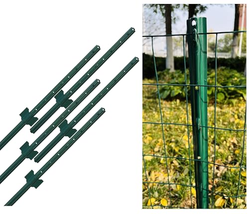 3 Feet Metal Fence Post Green, Pack of 5, for 24 Inch...